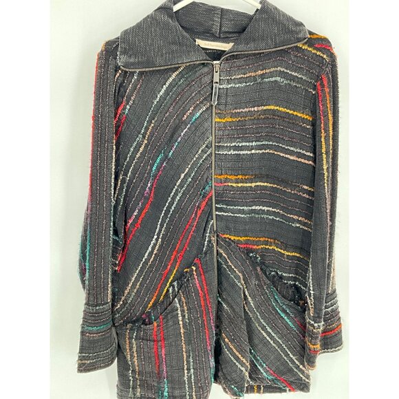 Soft Surroundings Women's Multicolor Distressed Zip-Up Jacket Pockets Large Cott - Picture 3 of 8
